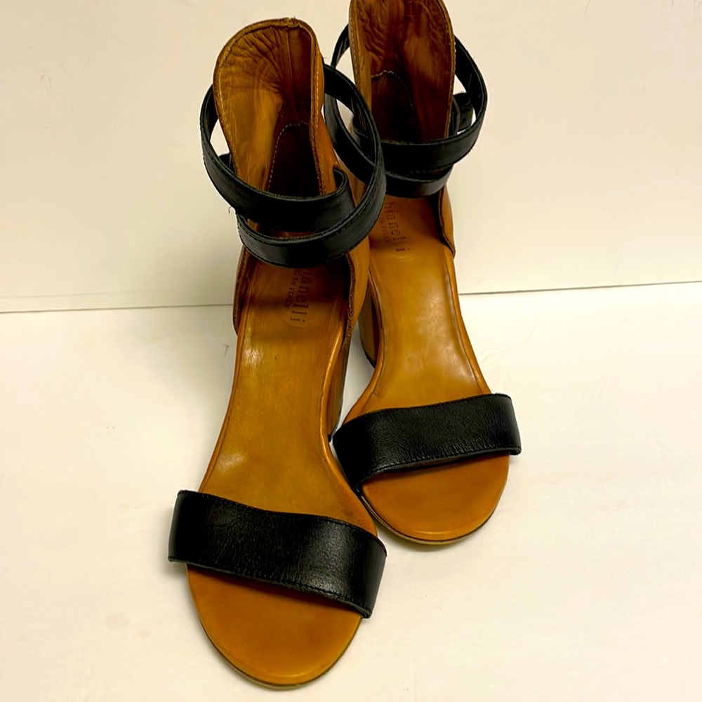 FABIANELLI Strappy Tan Brown/Black Leather Sandals.  Preowned. Sz. EUR 36 - US-6